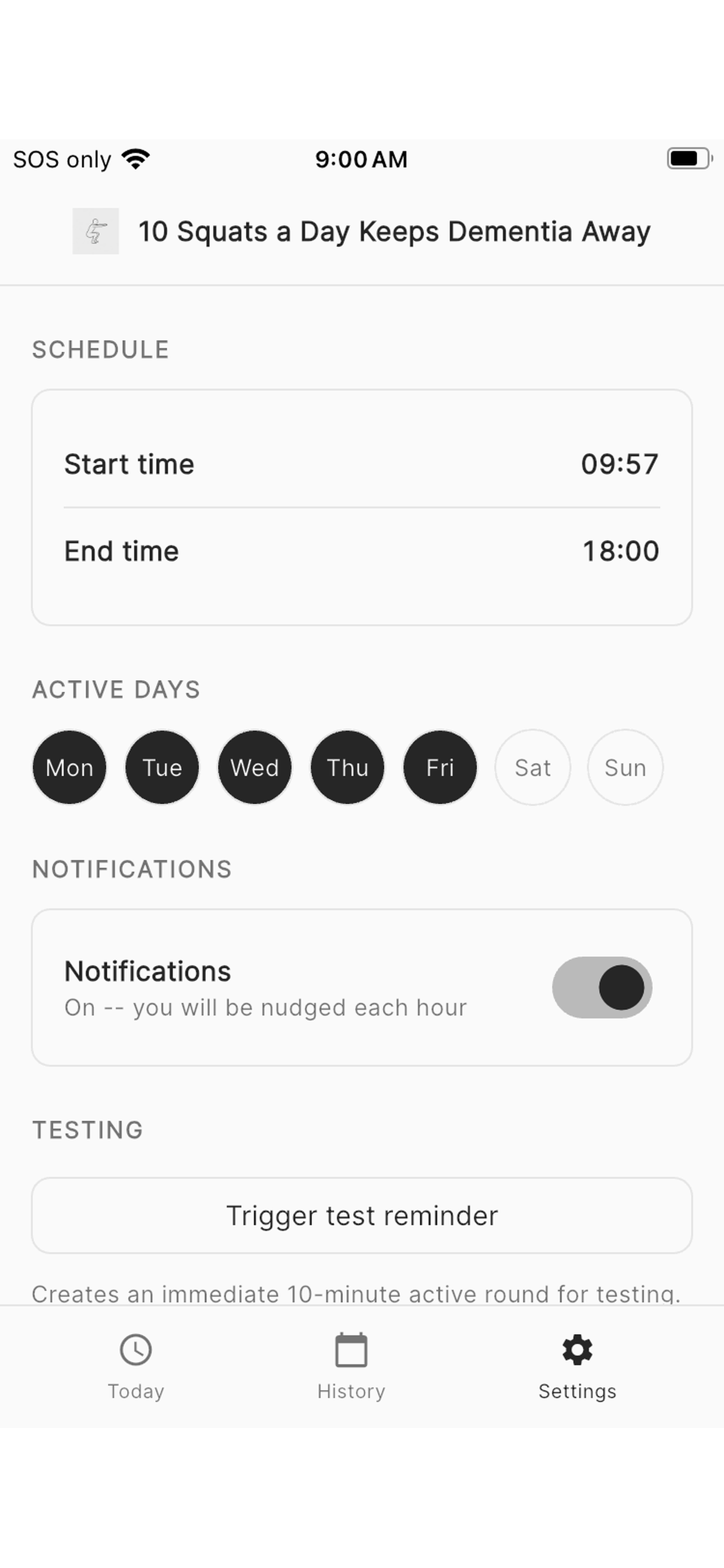 App history screen showing streaks.